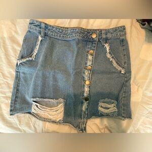 Forever 21 Blue Distressed Button-Up Skirt